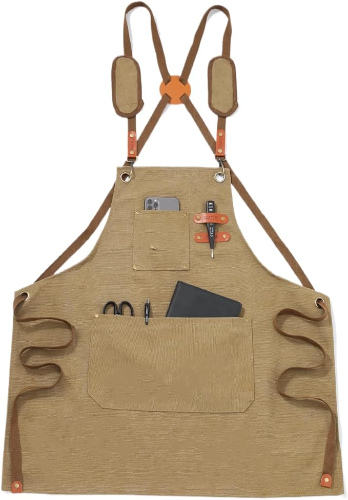 Chef Apron-Cross Back Apron for Men Women with Adjustable Straps and Large Pockets,Canvas
