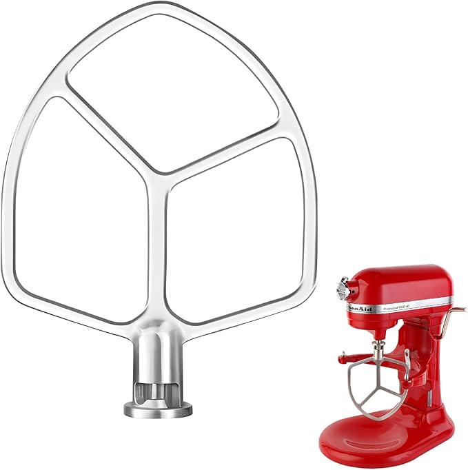 Stainless Steel Flat Beater Attachment Compatible with KitchenAid 5 Plus -6QT Mixer Bowl Lift Stand Mixer, Quick Kneading of Bread, Pasta, Cookies, Pizza, Etc. Dishwasher Safe