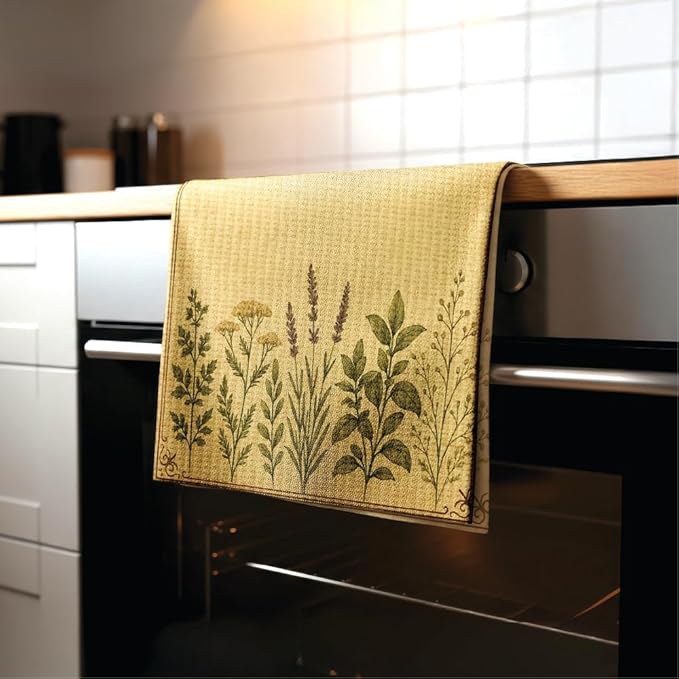 Easter Gift Kitchen Microfiber Waffle Tea Towels Set of 2 Absorbent & Fast Drying Dish Cloths for Cleaning,Vintage Floral Herbs Boho,Decorative Hand Towels for Bathroom, 20x28 Inch(Vintage Five Herbs)