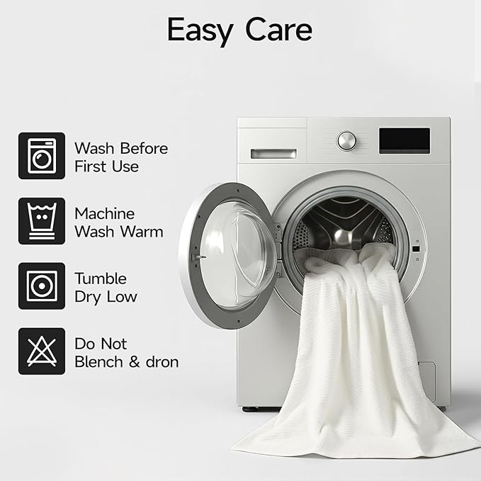 REDKISS Luxury Bath Towel Set of 8, 100% Cotton Bathroom Towels Set with 2 Bath Towels, 2 Hand Towels, 4 Washcloths, Ultra Soft Highly Absorbent Towels for Bathroom, Gym, Hotel, Spa, White