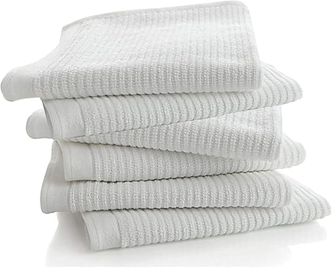 Living Fashions Bar Mop Kitchen Bathroom Cleaning Towels, Set of 6, Size 16” x 19”, First Quality, 100% Cotton, Brilliant White Color, Machine Washable