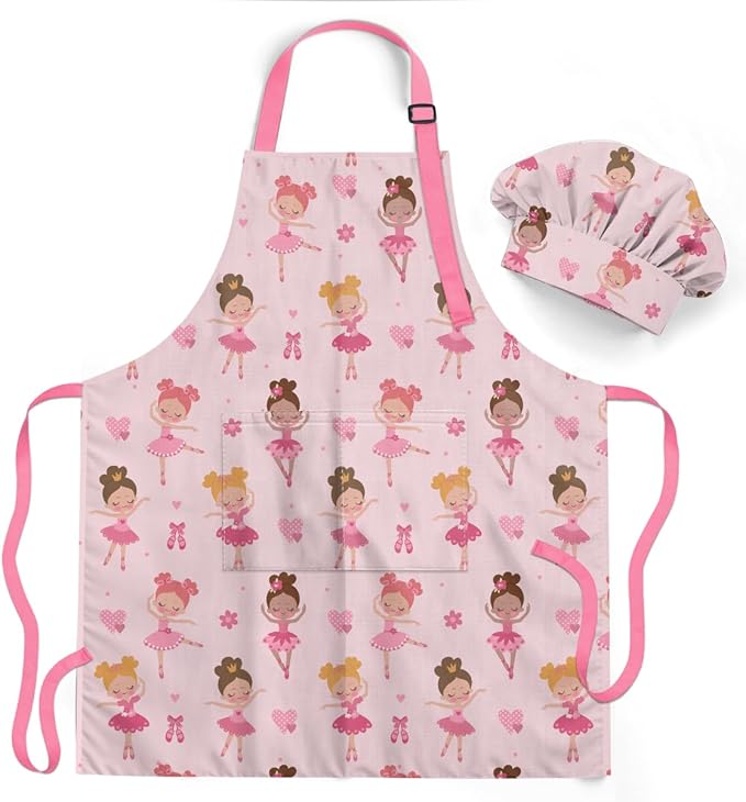 SANDJEST Kids Apron with Chefs Hat Set, Kitchen Apron Gifts
