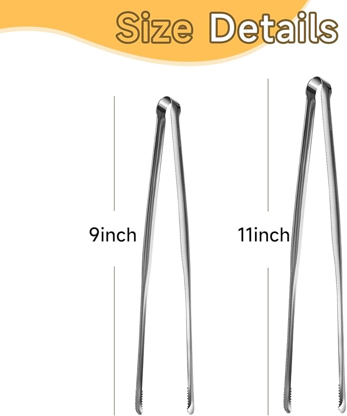 Precision Serrated Non-Slip Tips Cooking Tongs 2 pcs (9" &11"), Stainless Steel Kitchen Tweezer Tongs, Cooking Tweezers Stainless Steel for Grilling, Frying, and Oven