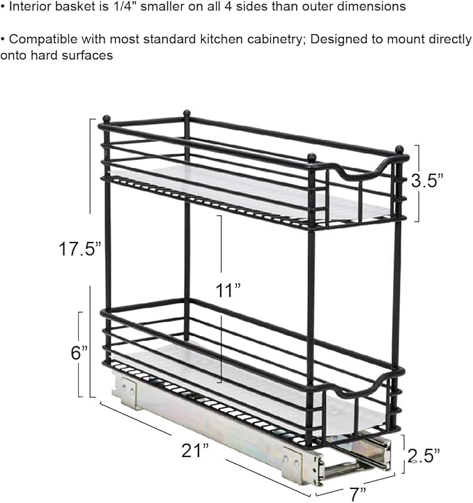 Household Essentials Glidez Multipurpose Paint-Finished Steel Pull-Out/Slide-Out Storage Organizer with Plastic Liners for Under Cabinet Use - 2-Tier Design, Black