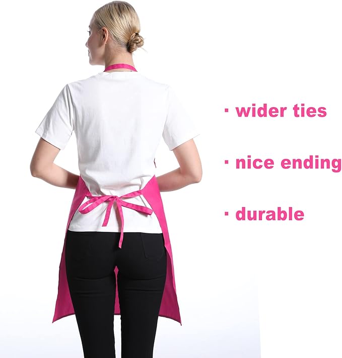 Pink Plain Bib Aprons Bulk for Women Men Adult with 2 Front Pockets (Hot Pink,15pcs), 60x70cm