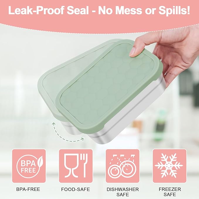 Caperci 25oz Stainless Steel Food Containers, 3-Pack Bento Lunch Box with Silicone Lids, Leak-Proof Reusable Meal Prep Container for Sandwiches & Snacks, BPA-Free (720ML)