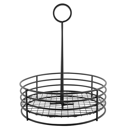 G.E.T. 4-31850 Black Round Stainless Steel Condiment Caddy Iron Teflon Coated Table Caddies Collection, Non Stick, 7.5"
