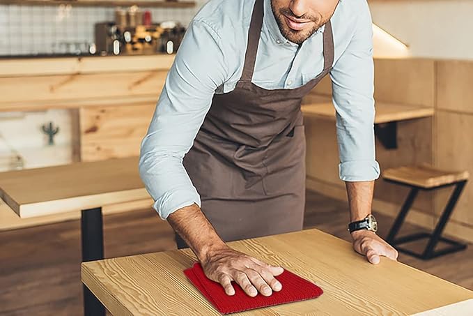 Softolle Bar Mop Towels, Pack of 12-16x19 Inches - 100% Cotton Super Absorbent Towels, Multi-Purpose for Home and Bar Cleaning (Red)