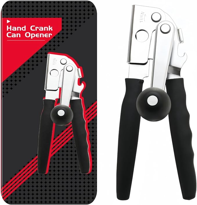 Heavy Duty Manual Can Opener with Magnet, Smooth Edge, Extra Long Non-Slip Handle, Easy Turn Large Knob for Seniors, Arthritis, Weak Hands, Kitchen & Camping
