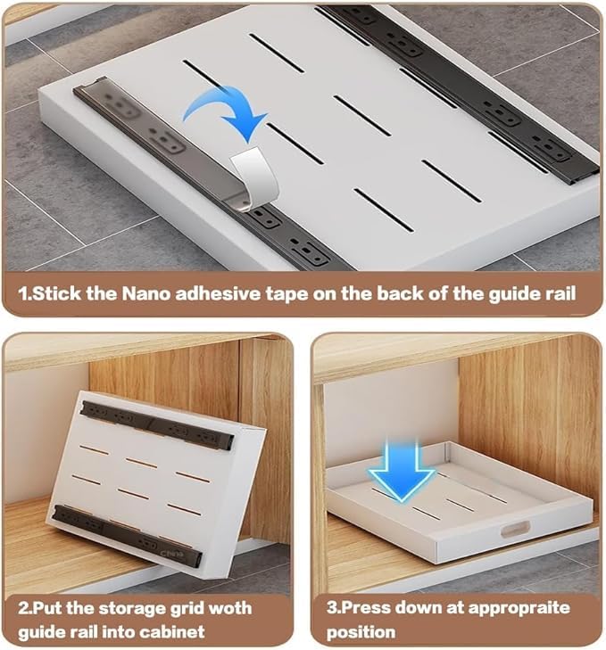bealy 21'' Deep Cabinet Organizer Adhesive, 10'' Wide Pull Out Cabinet Organizer for Face Frame or Frameless Cabinets, Roll Out Shelves for Kitchen Cabinets, Pantry Shelves, Bathroom, 2 Pack