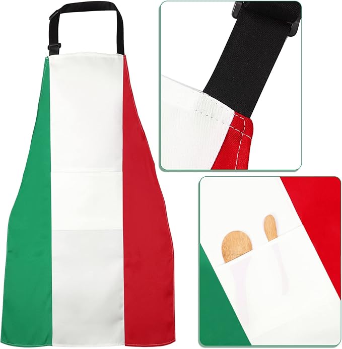 SATINIOR Chef Hat and Apron Italian Gifts for Cooking Baking Fabric Adjustable Chef Apron with Pocket for Christmas Italy Flag Kitchen Gifts Women Men