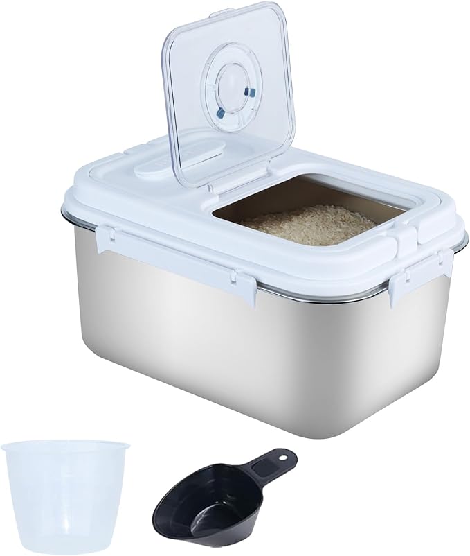 YXQ 10L Stainless Steel Flour Storage Containers with Lid Rice Grain Kitchen Bucket Airtight Canister for Cereals Flour Sugar Tea Milk Wine Ice, Dry/Wet Food,Grey