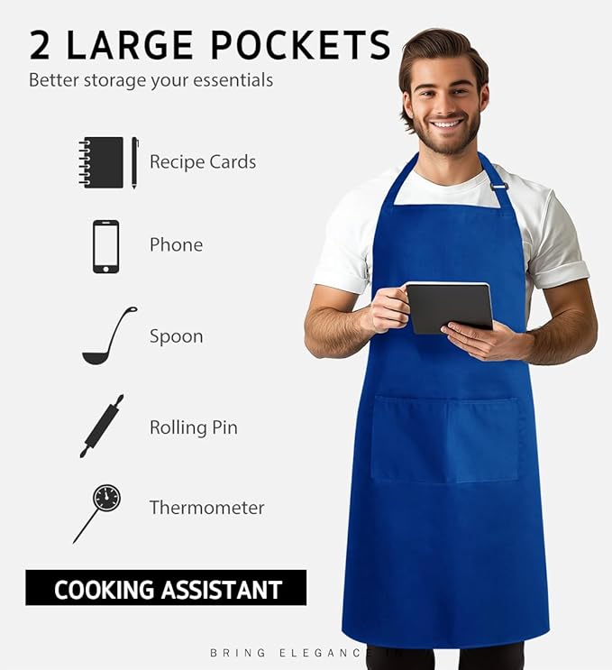 Syntus Apron for Men Women, Adjustable Cooking Kitchen Chef Aprons with 2 Pockets, Cotton/Polycotton/Polyester