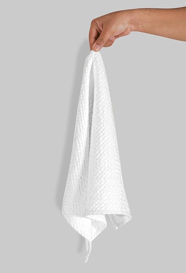 Native Fab 4-Pack Premium Waffle Kitchen Towels with Hanging Loop 16x26 inches, Soft Absorbent, Cotton Dish Towels for Cleaning Drying Dishes, White