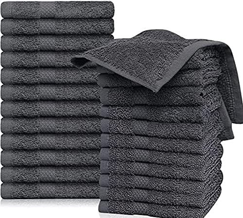 QUBA LINEN Hotel & Spa 100% Cotton Washcloths Pack of 24, Ultra Soft, Quick Dry, Lightweight, Highly Absorbent, Perfect for Face, Hands, Spa, Gym, Hotel, Resort & Daily Use (Grey - 12" x 12")