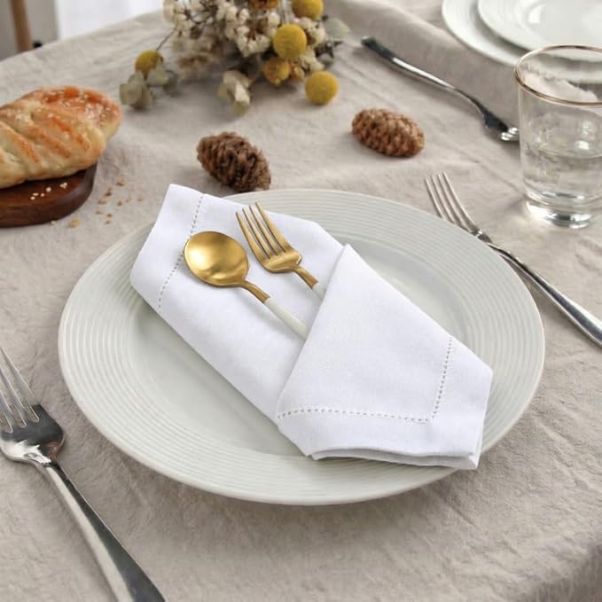 Palisa White Cotton Napkins Set of 4 | Premium Hemstitch Detailing Cloth Dinner Napkins 18x18 Inch | Soft Washable & Reusable Table Napkins for Everyday Use Weddings Parties Restaurants & Hotels