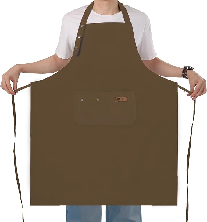 Yuubin Extra Large Aprons for Men Adjustable Button Apron with Pockets Chef Cooking Kitchen Aprons Women,Water&Oil Resistant