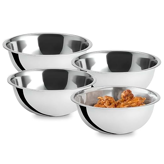 OCS Parts 3 Quart Mixing Bowls | Set of 4 | 9.75-Inch Stainless Steel Professional Grade Flat Base Mixing Bowls for Home and Commercial Kitchens | Dishwasher Safe