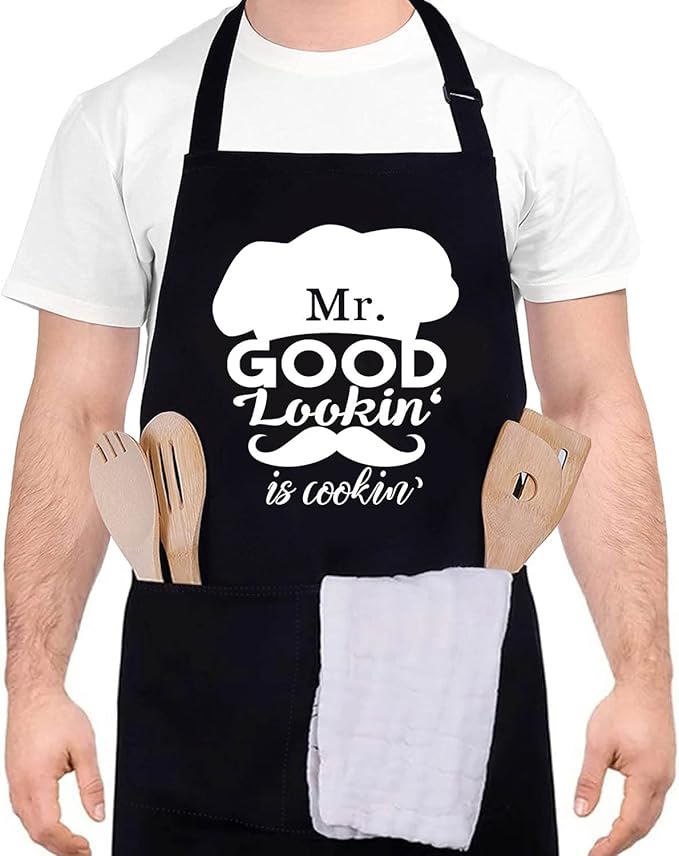 Funny apron for men Adjustable Waterproof with Pockets for Cooking Baking BBQ Gift Apron for Day, Birthday Gifts