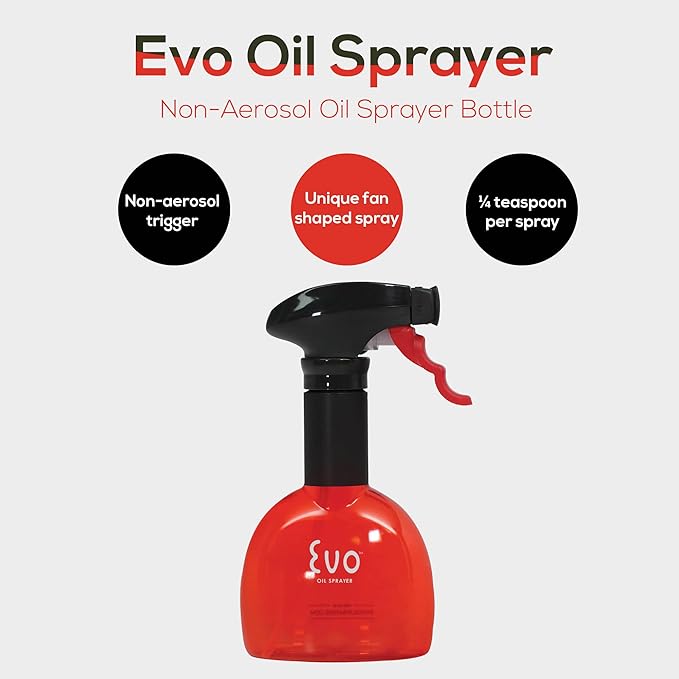 Evo Oil Sprayer Minis, Non-Aerosol for Olive, Cooking Oils, and Vinegars, Red, 8-Ounce Capacity, Set of 2