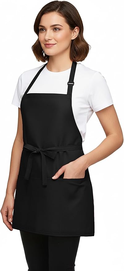 BOHARERS Kitchen Cooking Apron Unisex Adjustable chef apron with 3 pockets,1 Pack Black
