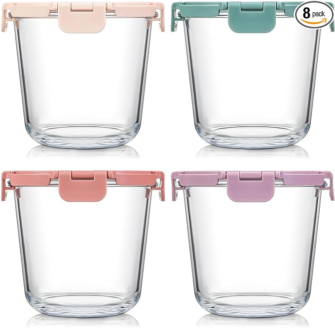 [UPGRADED LID] 6 Sets 3 Cup/24oz Borosilicate Glass Meal Prep Containers with Lids, Food Storage Bowl Jars for Soup Leftover Meal Lunch Oats Fruit Deli Salads - Microwave, Oven, Freezer Safe -BPA Free
