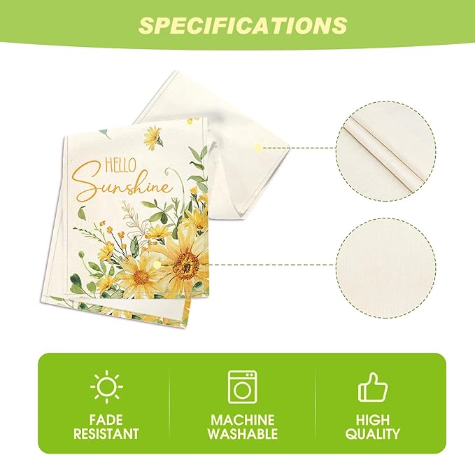 Artoid Mode Hello Sunshine Sunflower Eucalyptus Summer Table Runner, Seasonal Spring Kitchen Dining Table Decoration for Home Party Decor 13x72 Inch