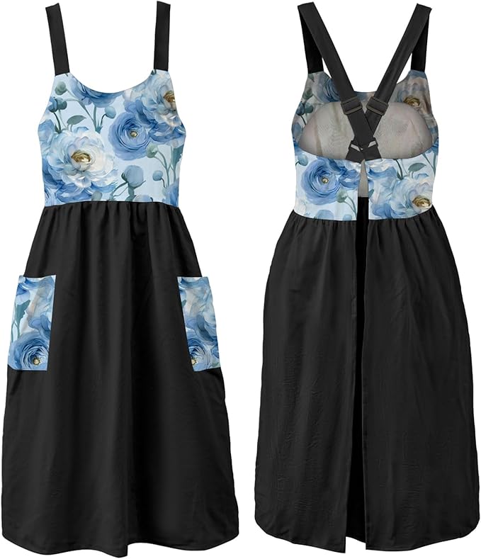 Uaussi Cotton Linen Apron Cross Back Work Apron for Women with Pockets Pinafore Dress X Cross Halter Apron for Chef Gardening