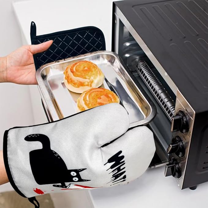 zcyhtqp, What? Funny Silicone Non-Slip Oven Mitts and Pot Holders Sets of 2, Cat Oven Mitts, Bake Lover Gift, Kitchen Gift for Cat Owner, Cat Mom