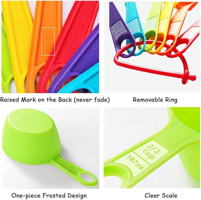 12 Piece Measuring Cups and Spoons Set, Colored Kitchen Measure Tools, Durable Nesting Cups and Spoons for Dry and Liquid, Dishwasher Safe (10)