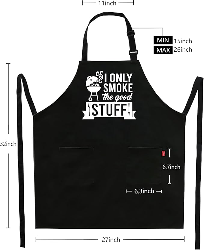 Kaidouma Funny Grilling Aprons for Men - I Only Smoke The Good Stuff - Funny Chef Cooking BBQ Grill Aprons with 2 Pockets - Birthday, Father's Day, Christmas Gifts for Dad, Husband, Boyfriend, Him