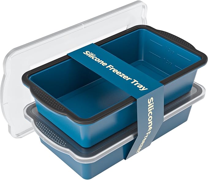 GORCI Silicone Freezer Tray With Lid, 2 Large 4 Cup Large Soup Freezer Molds Container for Meal Prepping, Ice Cube Tray, Perfect for Storing Leftovers, Sauces, Lasagna, 2-Pack