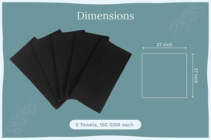 Black Flour Sack Tea Towels - 100% Cotton, 27"x27", 5 Pack, Highly Absorbent Dish Towels - Versatile Use for Baking - Customize with Embroidery, Printing or Sublimation