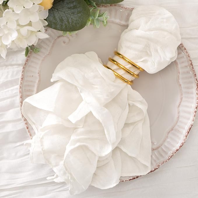 50 Pack Ivory Cheesecloth Napkins Cloth Spring Summer White Cloth Napkins Set of 50 Bulk 21x21 Inches for Wedding Baby Bridal Shower Birthday Dinner Party Table Decor