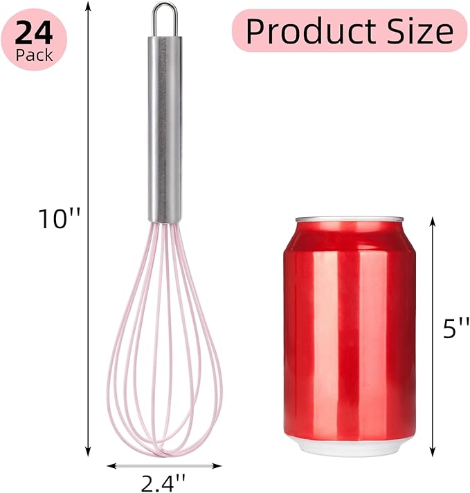 Cididu Set of 24 Silicone Whisk Bulk for Cooking, 10 In Wisking Tool Non Scratch, Flexible Rubber Whisks for Nonstick Pans, Kitchen Hand Whisk for Blending Beating Baking, BPA Free Dishwasher Safe