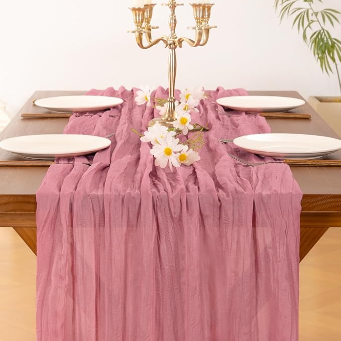 Socomi 2pcs Mauve Easter Spring Cheesecloth Table Runner Boho Rustic Gauze 120 inch 10FT Cheese Cloth Runner for Wedding Party Baby Shower Birthday Home Decor Holiday Decorations