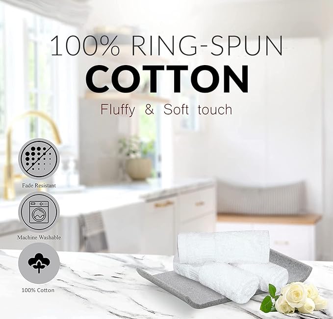 GOLD TEXTILES 100% Cotton Washcloth - 12 Pack | 13x13 inches | White - Ultra Soft, Highly Absorbent, Long Lasting and Quick Drying - Hotel & Spa Collection Cool Feel Fingertip Towels