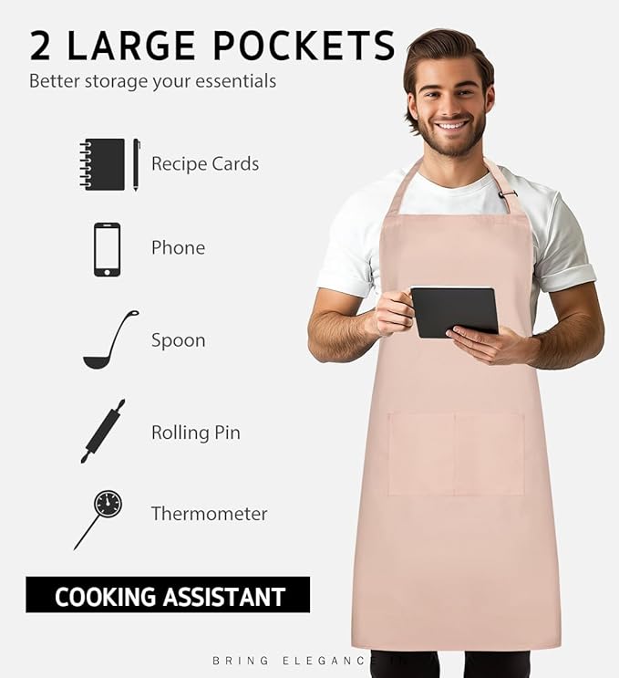 Syntus Apron for Men Women, Adjustable Cooking Kitchen Chef Aprons with 2 Pockets, Cotton/Polycotton/Polyester