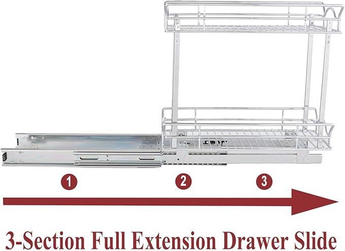 OCG Slide Out Cabinet Organizer for Narrow Cabinet (7" W X 21" D), 2 Tier Pull Out Shelves Slim Sliding Cabinet Organizer and Storage, Chrome