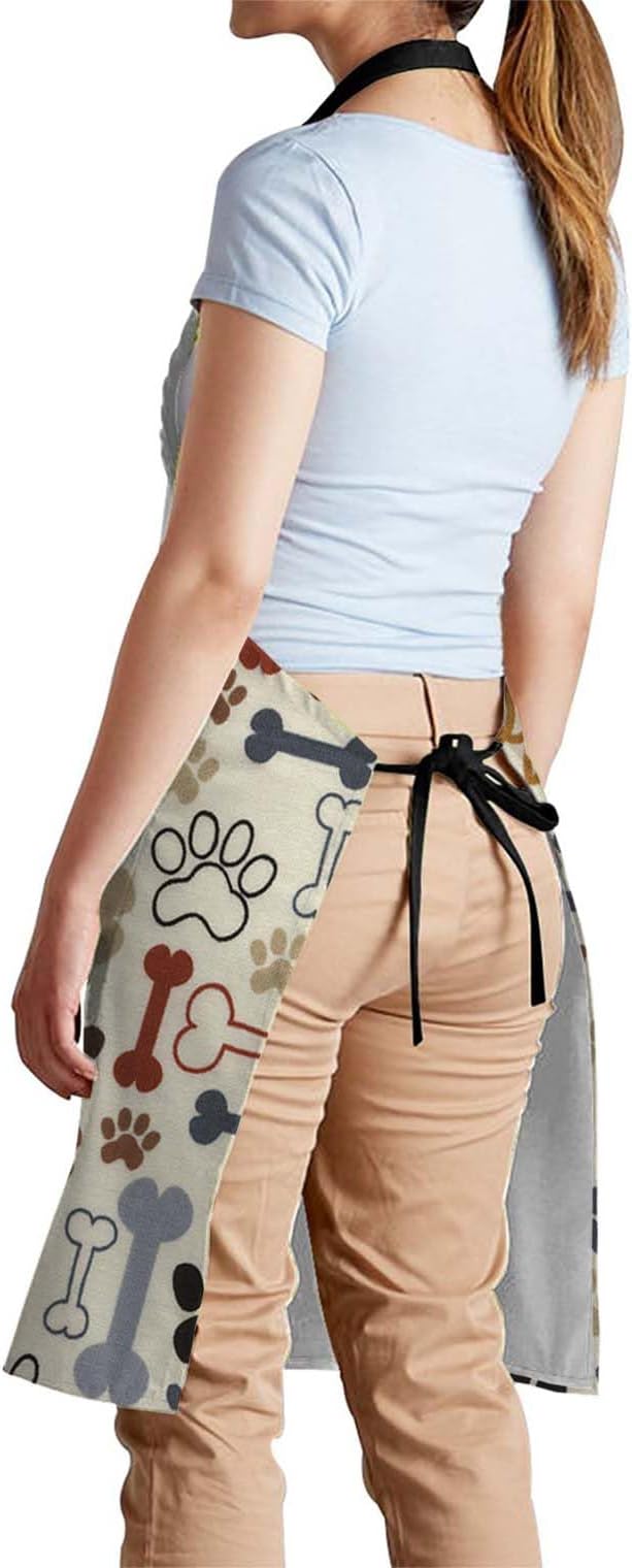 oFloral Dog Paws and Bones Pattern Apron Adjustable Bib Chef Aprons Cooking Apron Unisex Women Men Aprons Perfect for Home Kitchen, Baking, Gardening, Restaurant, Coffee house BBQ