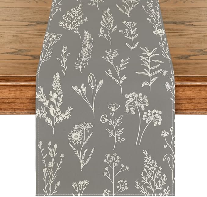 Artoid Mode Leaves Flowers Spring Table Runner, Seasonal Kitchen Dining Table Decoration for Home Party Decor 13x72 Inch
