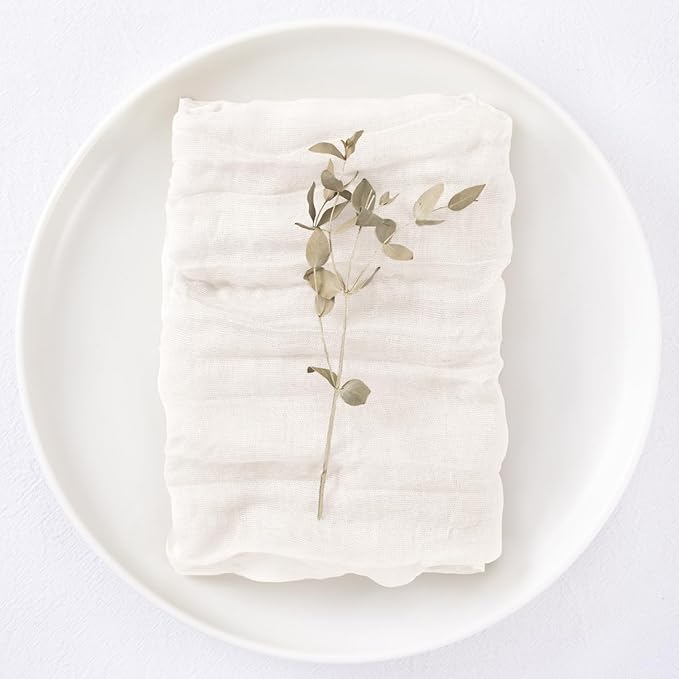DeZerlor 30 Pack Ivory White Cheesecloth Napkins Christmas White Cloth Napkins Set of 30 Holiday Dinner Napkins Bulk 21x21 Inches for Wedding Bridal Shower Baby Shower Xmas Parties