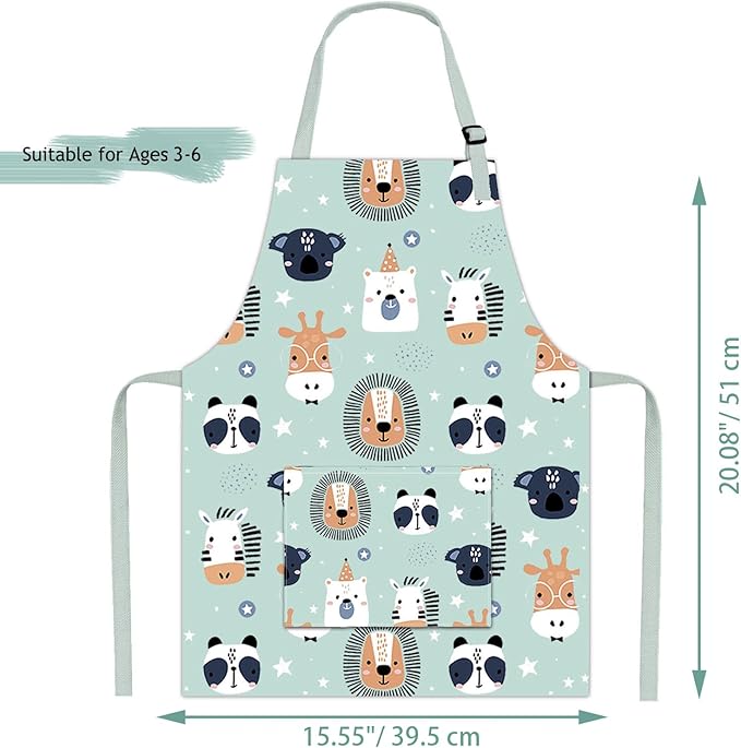 Kids Apron Adjustable Strap for Boys and Girls 100% Cotton, Toddler Chef Apron with Pocket for Kitchen Cooking