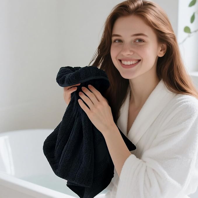 Jacquotha 4-Pack Bathroom Hand Towels (Black) Ribbed – Guest Room & Spa Premium Cotton Face Towels 13” x 29”, Soft and Quick Drying 470 GSM