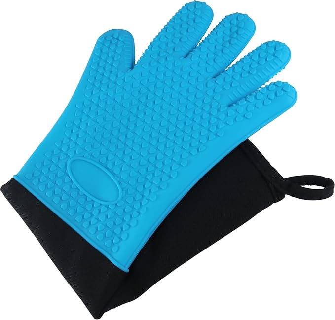 1 Pair Extra Long Professional Oven Mitts, Non-Slip Silicone Grip Heat Resistant,19.7" Length,Up to 572℉ for BBQ Cooking Baking Grilling (Blue)