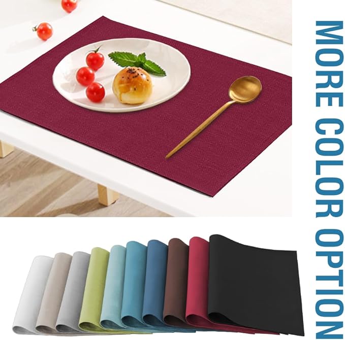 H.VERSAILTEX Linen Placemats Set of 6 Premium Solid Table Mats for Dining Table Spill-Proof Waterproof Heat-Resistant Kitchen Mats Washable, 12x18 inches, Christmas Red