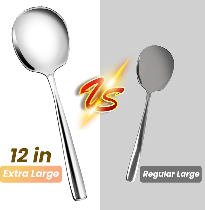 12 Inch Stainless Steel Serving Spoons Set, Catering Serving Utensils Set for Buffet,Party, Wedding, Restaurant & Home Use(2-Pack, Sliver)