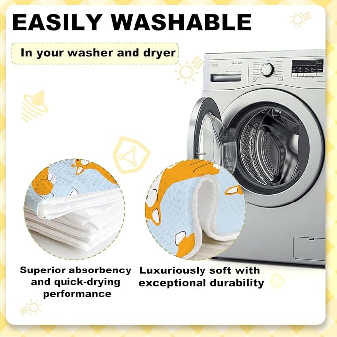 3 Pcs Cute Corgi Kitchen Towels, Cartoon Dog Decorative Absorbent Microfiber Dish Cloth Tea Towel, Waffle Soft Hand Towels for Kitchen Home Bathroom, Dog Lover Gifts for Women