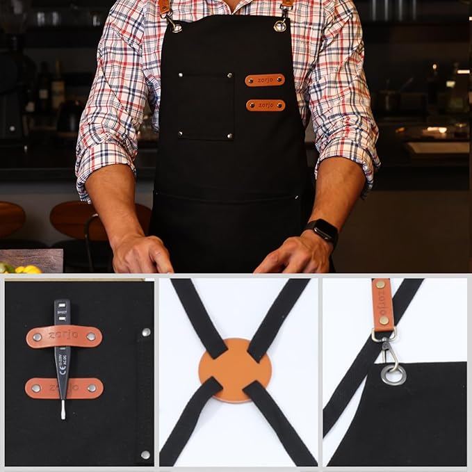 Chef Apron-Cross Back Apron for Men Women with Adjustable Straps and Large Pockets,Canvas
