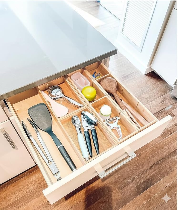 Lipper International Bamboo Drawer Organizer with 3 Removable Dividers, Brown